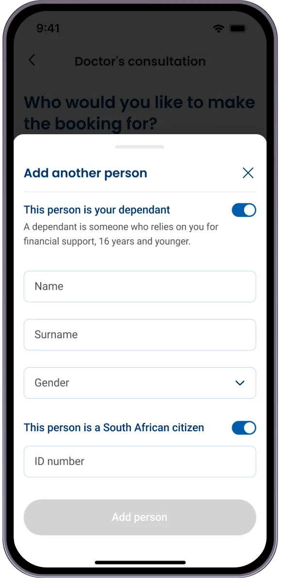 Redesigned screen: Add another person, with a dependant toggle