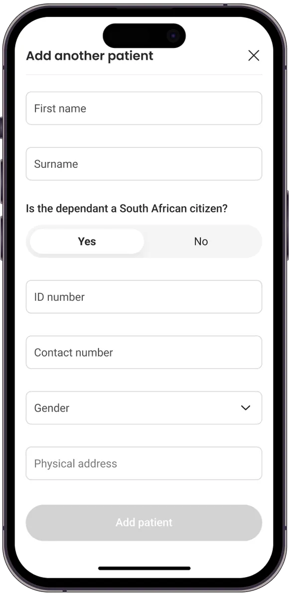 Tested screen: the Add another patient form