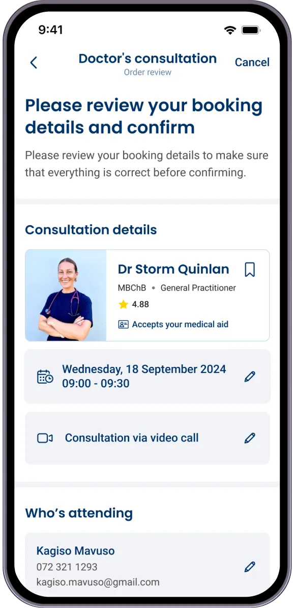 Redesigned screen: review your booking details and confirm
